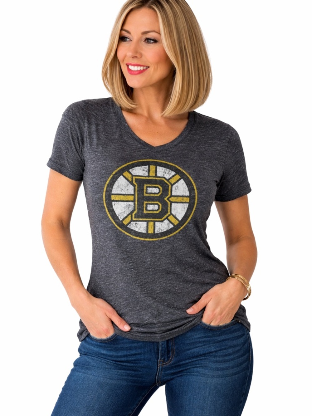 Boston Bruins Graphic Tee Gray Distressed Logo Size Large